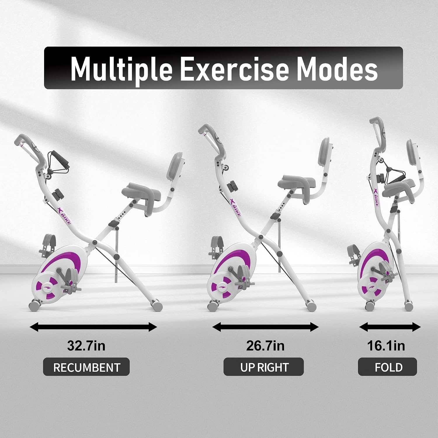 leikefitness Fietstrainer, inklapbaar, hometrainer, fitnessfiets, multifunctionele ergometer, fitnessapparaat, sportapparaat voor thuis, met 12-traps weerstand, hartslagmeter, trekkoord, voor cardio