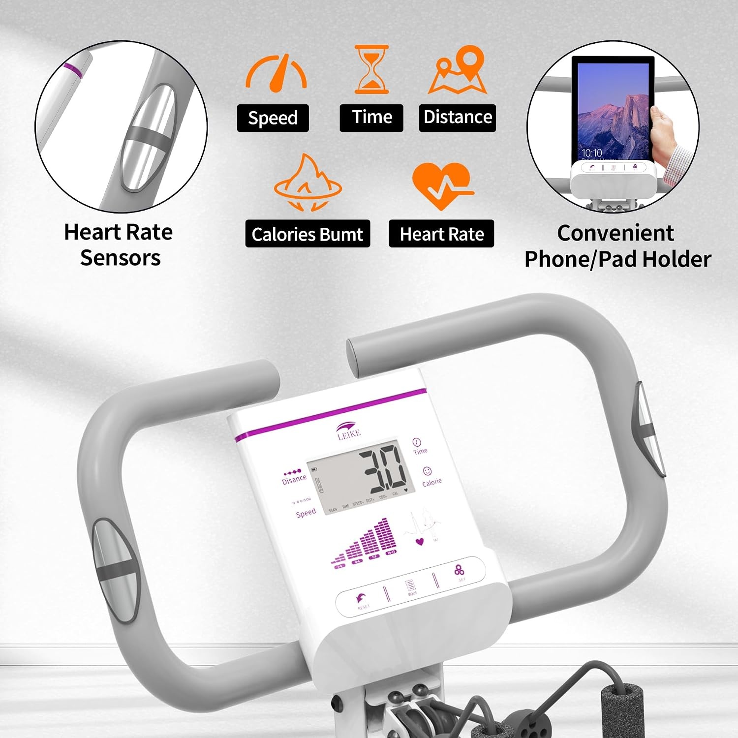 leikefitness Fietstrainer, inklapbaar, hometrainer, fitnessfiets, multifunctionele ergometer, fitnessapparaat, sportapparaat voor thuis, met 12-traps weerstand, hartslagmeter, trekkoord, voor cardio