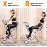 leikefitness Fietstrainer, inklapbaar, hometrainer, fitnessfiets, multifunctionele ergometer, fitnessapparaat, sportapparaat voor thuis, met 12-traps weerstand, hartslagmeter, trekkoord, voor cardio
