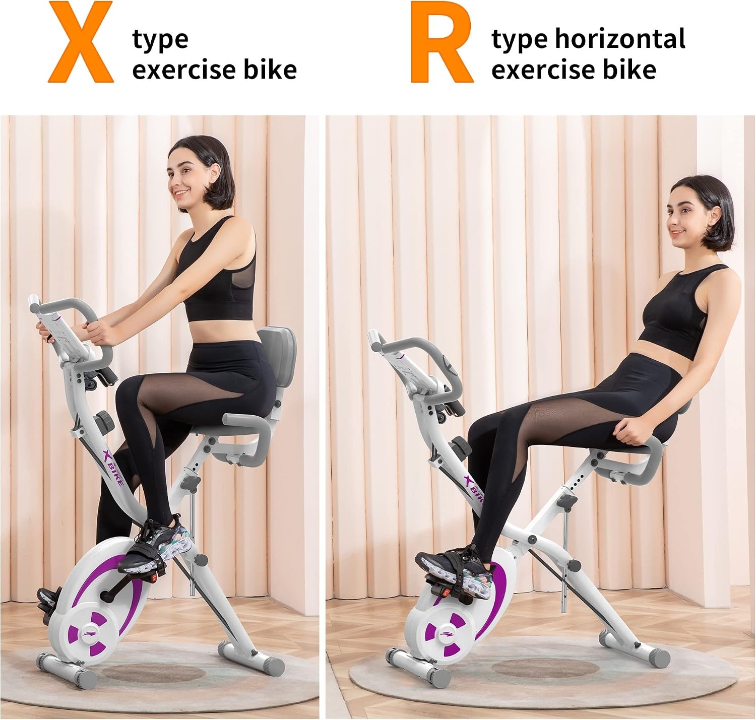 leikefitness Fietstrainer, inklapbaar, hometrainer, fitnessfiets, multifunctionele ergometer, fitnessapparaat, sportapparaat voor thuis, met 12-traps weerstand, hartslagmeter, trekkoord, voor cardio