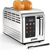 Ganiza broodrooster met 2 sleuven, roestvrij staal met touchscreen, 6 bruiningsstanden, digitale timer, functies voor ontdooien/opwarmen/annuleren, +/-10 s, kruimellade, 925W