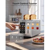 Ganiza broodrooster met 2 sleuven, roestvrij staal met touchscreen, 6 bruiningsstanden, digitale timer, functies voor ontdooien/opwarmen/annuleren, +/-10 s, kruimellade, 925W