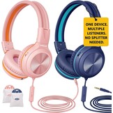SIMOLIO 2-pack hoofdtelefoon bedraad met microfoon en volumeregeling, opvouwbare lichtgewicht headset over oor w/volume beperkt & Share Jack voor mobiele telefoons tabletten Smartphone PC tieners volwassen jeugd school reisgeschenk