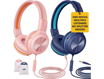 SIMOLIO 2-pack hoofdtelefoon bedraad met microfoon en volumeregeling, opvouwbare lichtgewicht headset over oor w/volume beperkt & Share Jack voor mobiele telefoons tabletten Smartphone PC tieners volwassen jeugd school reisgeschenk