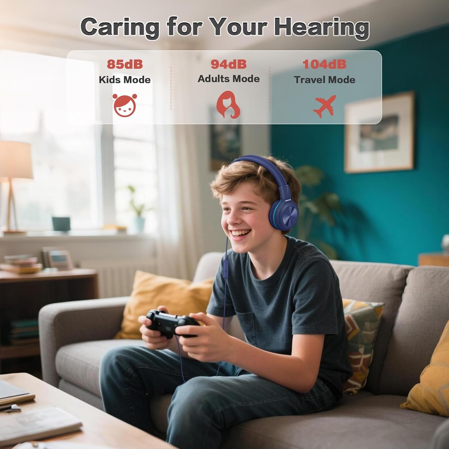 SIMOLIO 2-pack hoofdtelefoon bedraad met microfoon en volumeregeling, opvouwbare lichtgewicht headset over oor w/volume beperkt & Share Jack voor mobiele telefoons tabletten Smartphone PC tieners volwassen jeugd school reisgeschenk