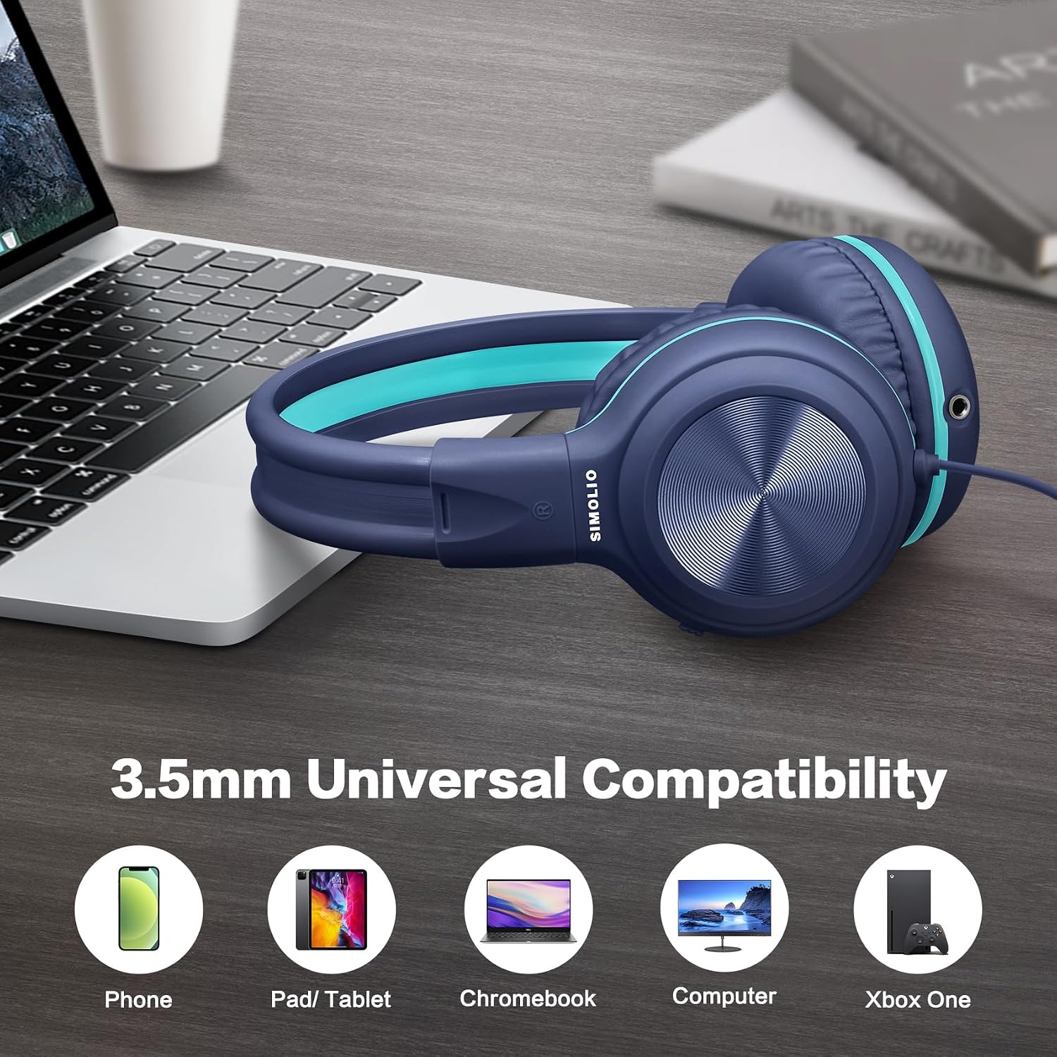 SIMOLIO 2-pack hoofdtelefoon bedraad met microfoon en volumeregeling, opvouwbare lichtgewicht headset over oor w/volume beperkt & Share Jack voor mobiele telefoons tabletten Smartphone PC tieners volwassen jeugd school reisgeschenk