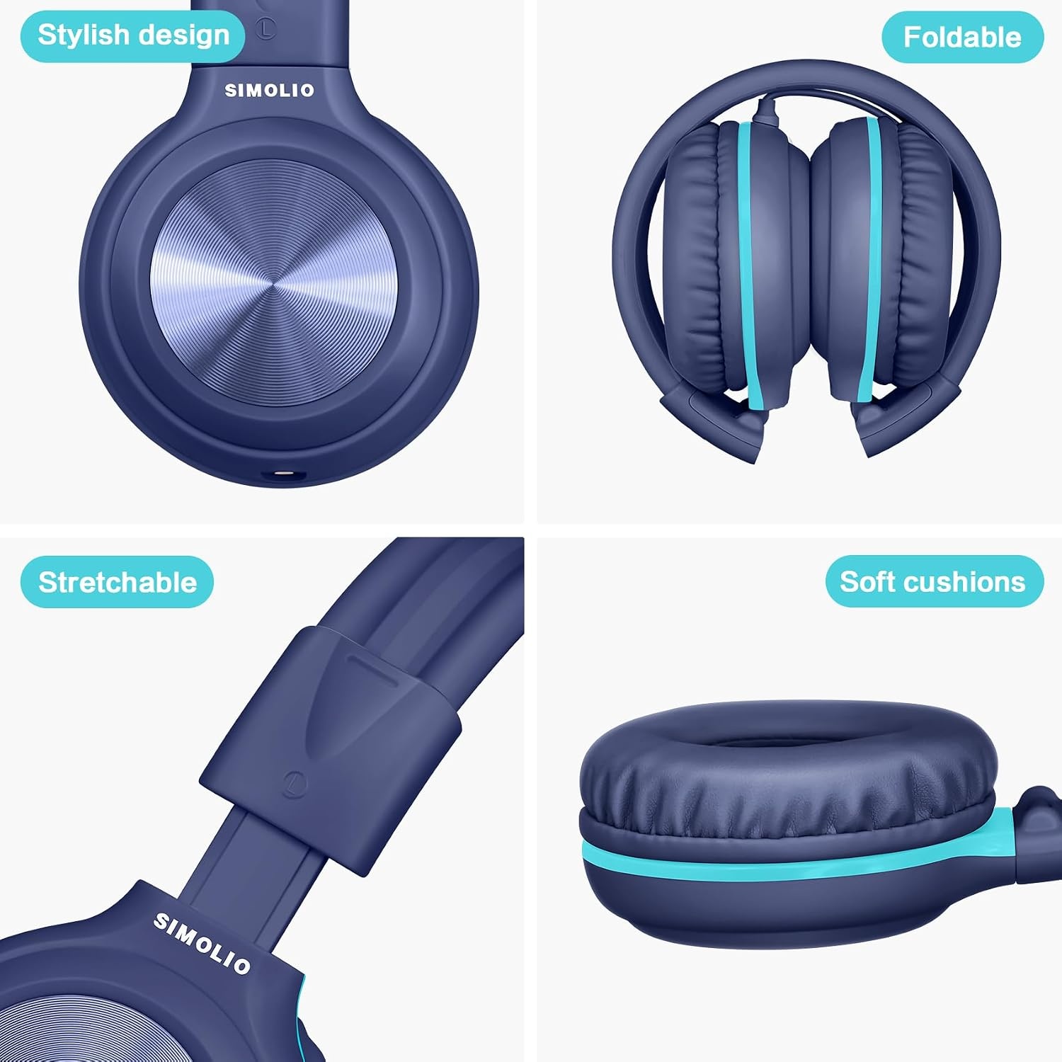 SIMOLIO 2-pack hoofdtelefoon bedraad met microfoon en volumeregeling, opvouwbare lichtgewicht headset over oor w/volume beperkt & Share Jack voor mobiele telefoons tabletten Smartphone PC tieners volwassen jeugd school reisgeschenk