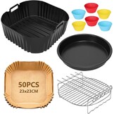Heteluchtfriteuse accessoires, 23 cm, accessoires voor Airfryer, XXL voor Cosori 6L, 6,2L, 6,4L, Russell Hobbs 8L, Air Fryer accessoires met siliconen vorm, grillrooster, pizzapan, bakpapier