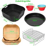 Heteluchtfriteuse accessoires, 23 cm, accessoires voor Airfryer, XXL voor Cosori 6L, 6,2L, 6,4L, Russell Hobbs 8L, Air Fryer accessoires met siliconen vorm, grillrooster, pizzapan, bakpapier