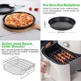 Heteluchtfriteuse accessoires, 23 cm, accessoires voor Airfryer, XXL voor Cosori 6L, 6,2L, 6,4L, Russell Hobbs 8L, Air Fryer accessoires met siliconen vorm, grillrooster, pizzapan, bakpapier
