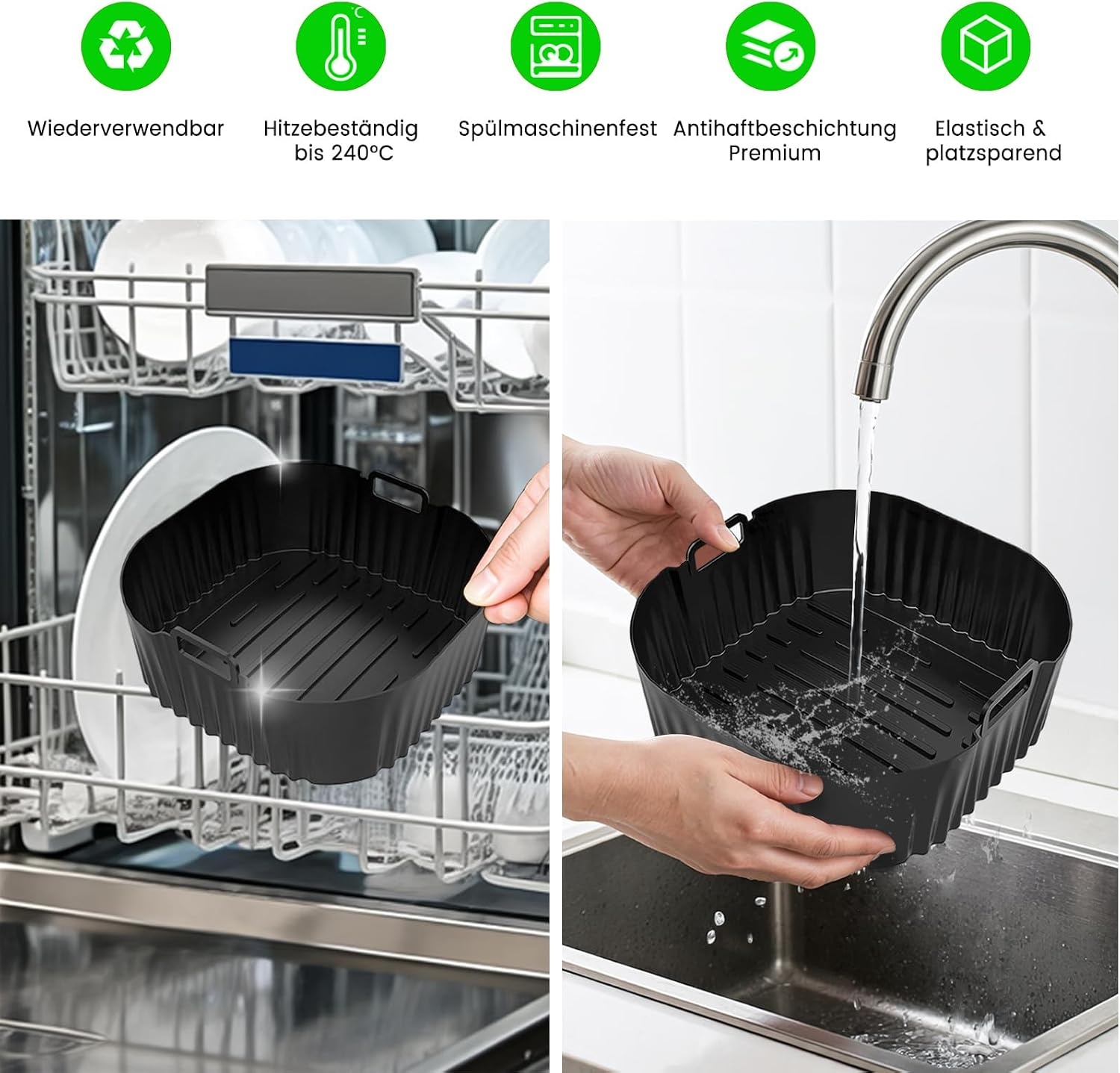 Heteluchtfriteuse accessoires, 23 cm, accessoires voor Airfryer, XXL voor Cosori 6L, 6,2L, 6,4L, Russell Hobbs 8L, Air Fryer accessoires met siliconen vorm, grillrooster, pizzapan, bakpapier