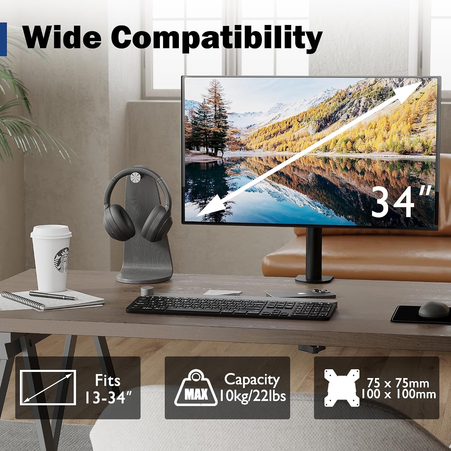 Verstelbare Monitor Arm met 59% Korting | 1 Scherm 13-34 inch | Max. 8kg