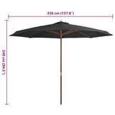 vidaXL Parasol met houten paal 350 cm antraciet