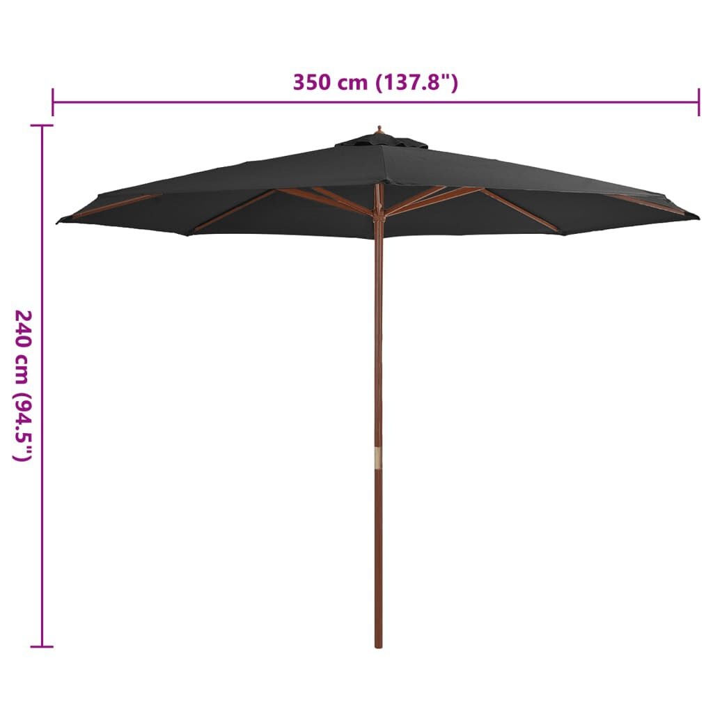 vidaXL Parasol met houten paal 350 cm antraciet