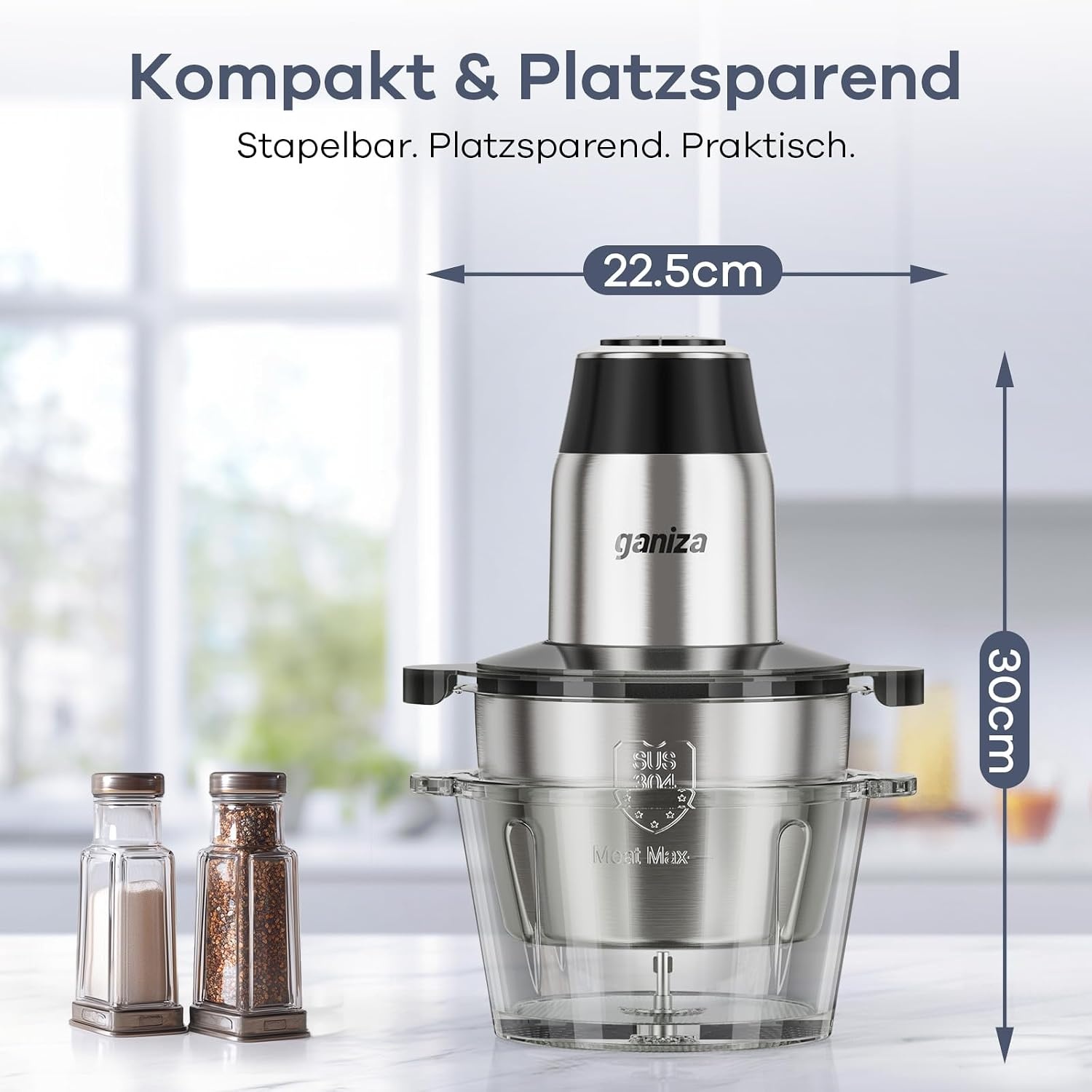 Elektrische Hakmolen 450W - 2 RVS/Glazen kommen & 2 snelheden (59% korting)