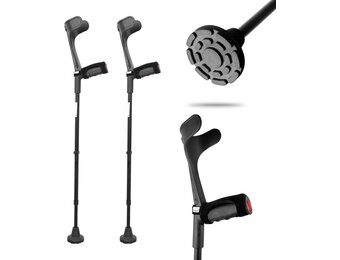 KMINA Onderarm Krukken met Pads (x2 Units), Elleboogkrukken Volwassenen, Ergonomische Krukken, Loopkruk Comfort, Orthopedische Krukken Hoogte Verstelbaar, Zwart, Made in Europe