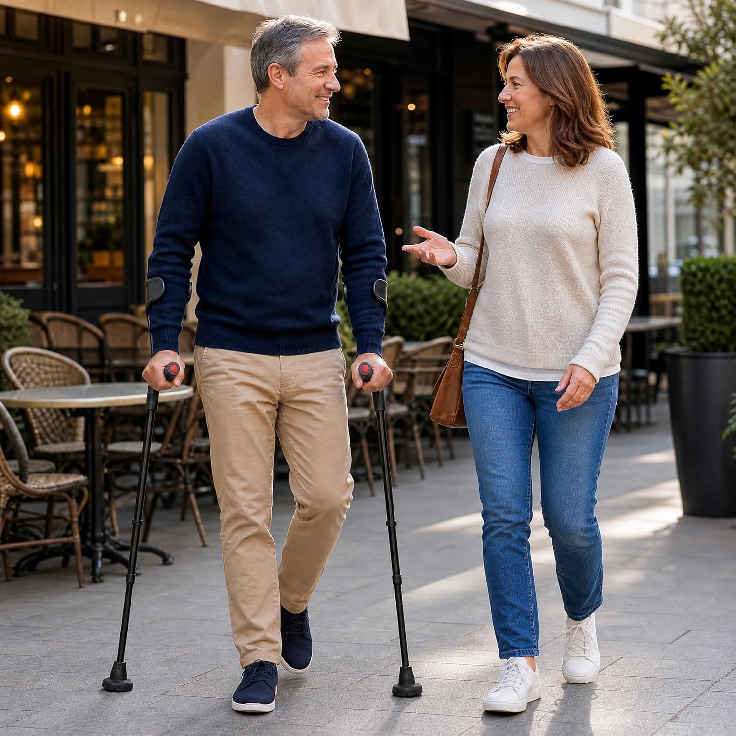KMINA Onderarm Krukken met Pads (x2 Units), Elleboogkrukken Volwassenen, Ergonomische Krukken, Loopkruk Comfort, Orthopedische Krukken Hoogte Verstelbaar, Zwart, Made in Europe