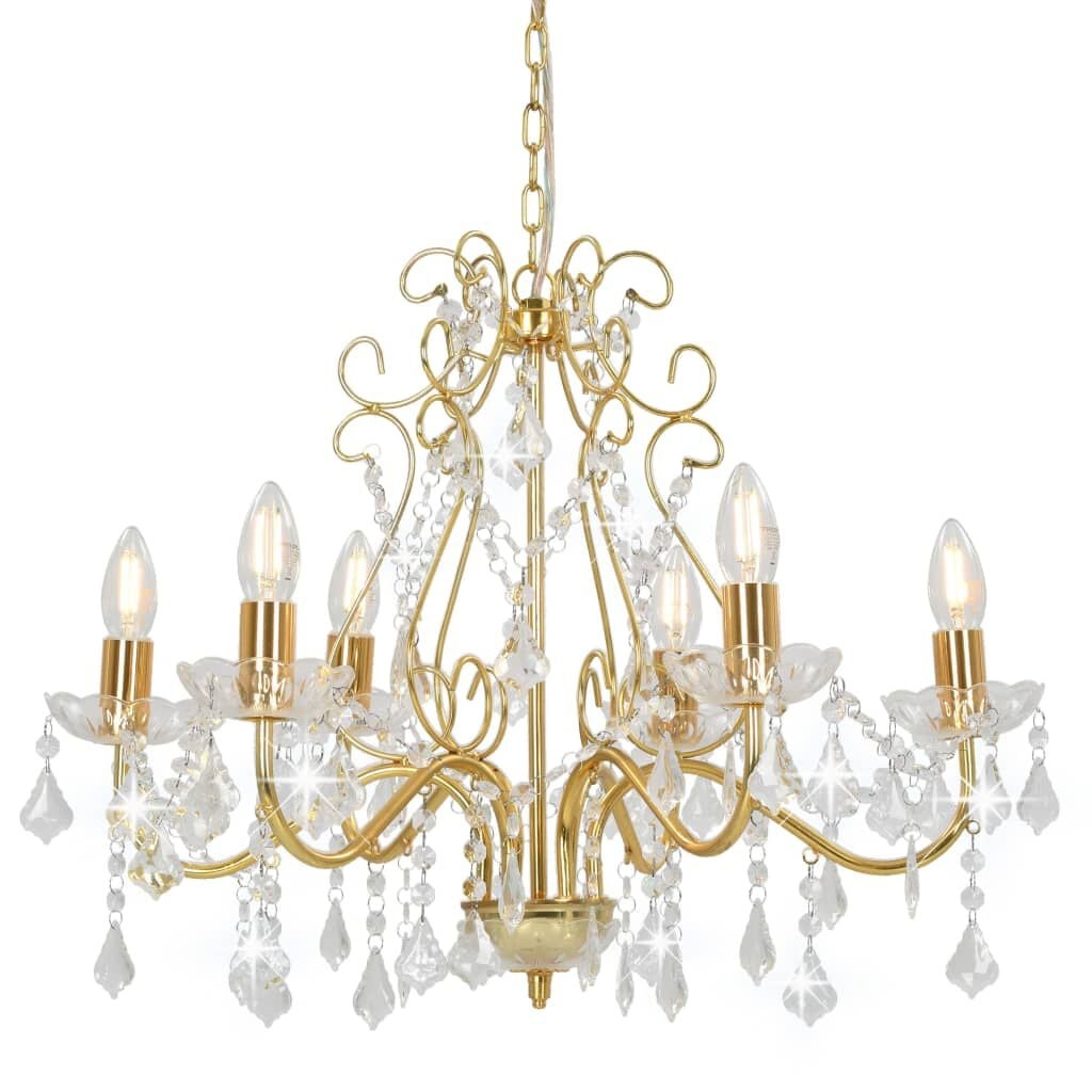 Gouden Kroonluchter met Kristallen Kralen, 6xE14 fitting - 34% Korting