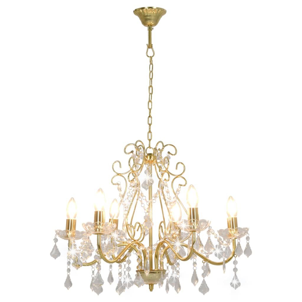 Gouden Kroonluchter met Kristallen Kralen, 6xE14 fitting - 34% Korting