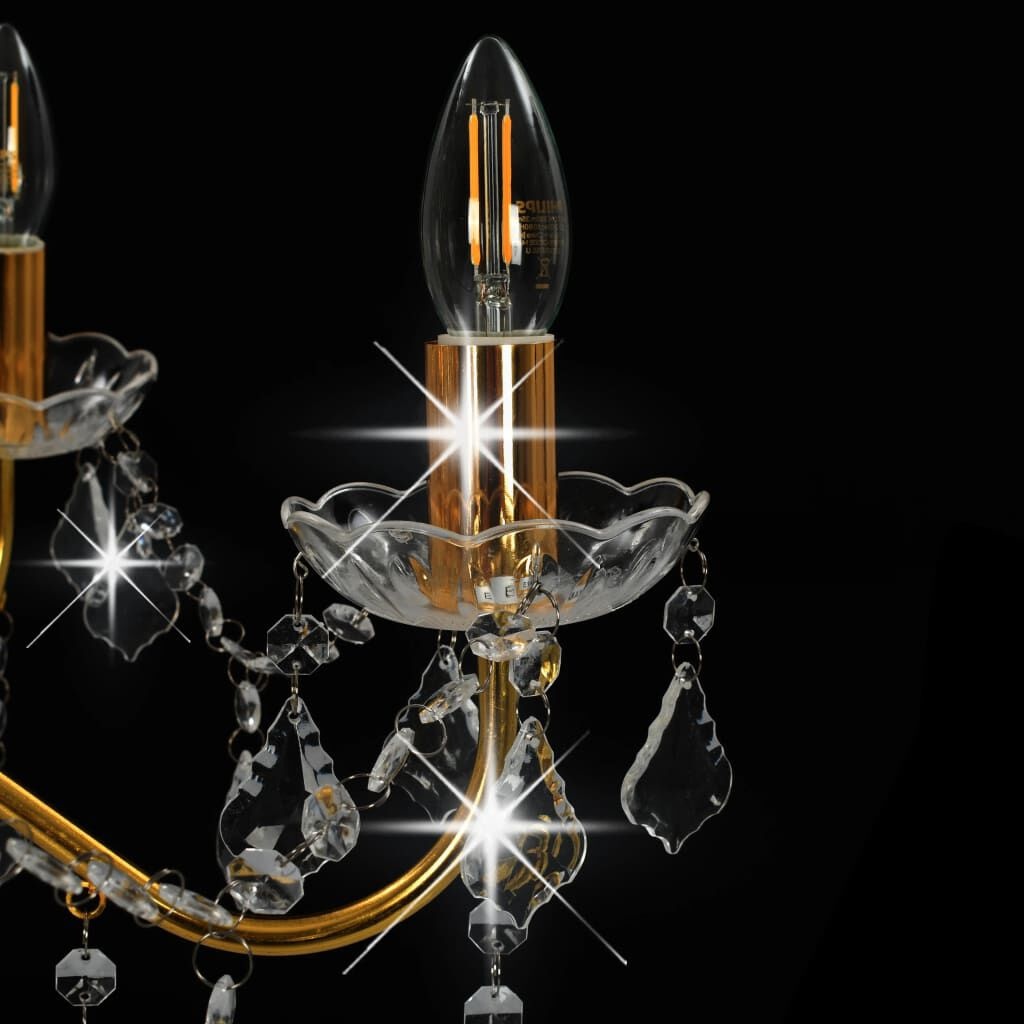 Gouden Kroonluchter met Kristallen Kralen, 6xE14 fitting - 34% Korting