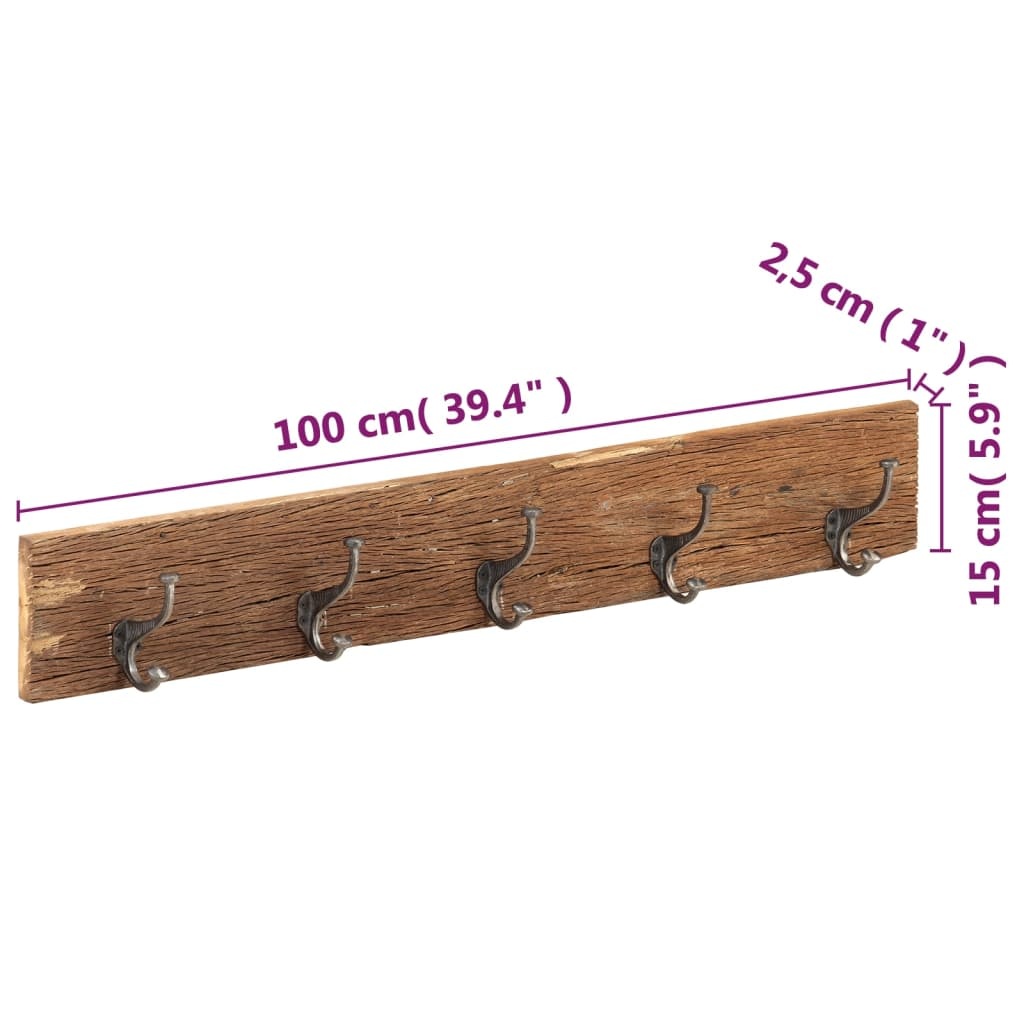 Gerecycled Hout Wandkapstok met 5 Haken - 100cm - 34% Korting