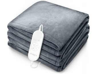 sinnlein® Heizdecke aus Plüsch 200 x 180 cm | elektrische Wärmedecke mit Abschaltautomatik | Kuscheldecke | Timerfunktion | 9 Temperaturstufen | waschbar bis 40°C | Digitalanzeige