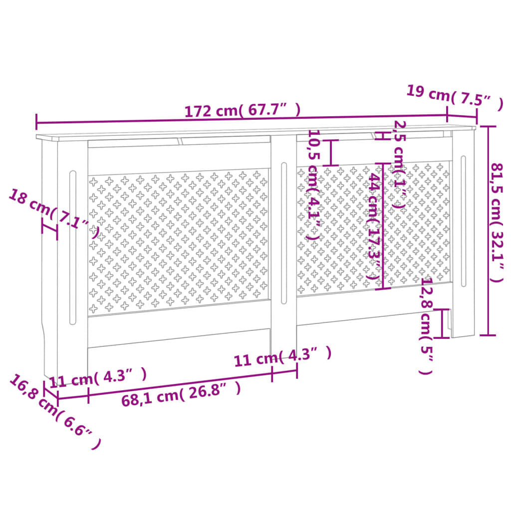 vidaXL Radiatorombouw 172x19x81,5 cm MDF wit