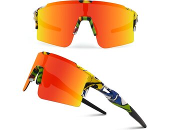 DUDUKING Sonnenbrille Fahrradbrille Herren Damen,Wassertransferdruck Sportbrillen Radsport Brillen für Outdoorsport Radfahren Laufen Golf UV 400 Schutz Baseball Brille
