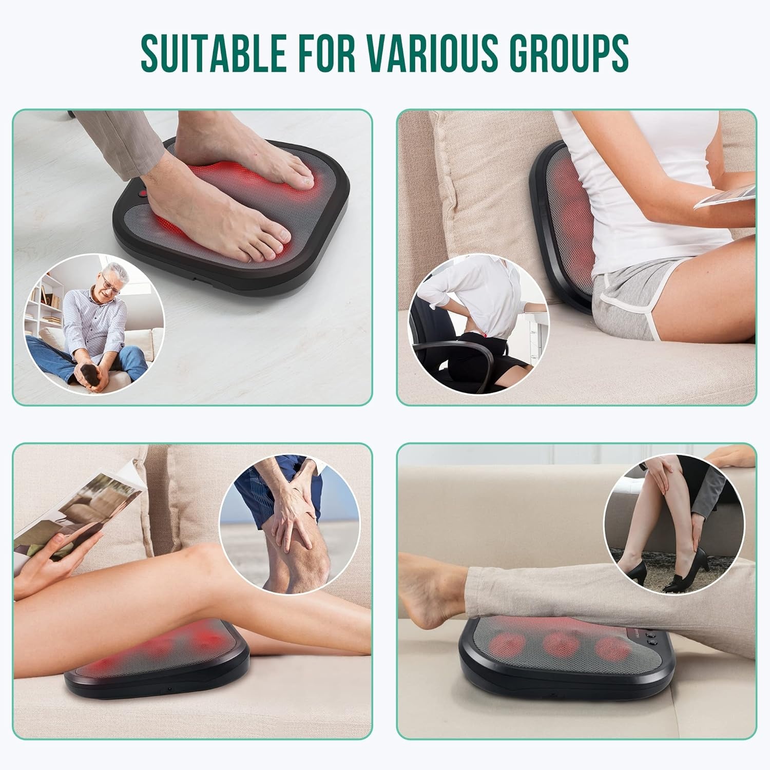 Snailax Shiatsu Voetmassageapparaat met warmtefunctie, voetwarmer met 18 kneedmassagekoppen, massageapparaat voor alle voetmaten, elektrisch voetmassageapparaat voor ontspanning, cadeaus voor mannen
