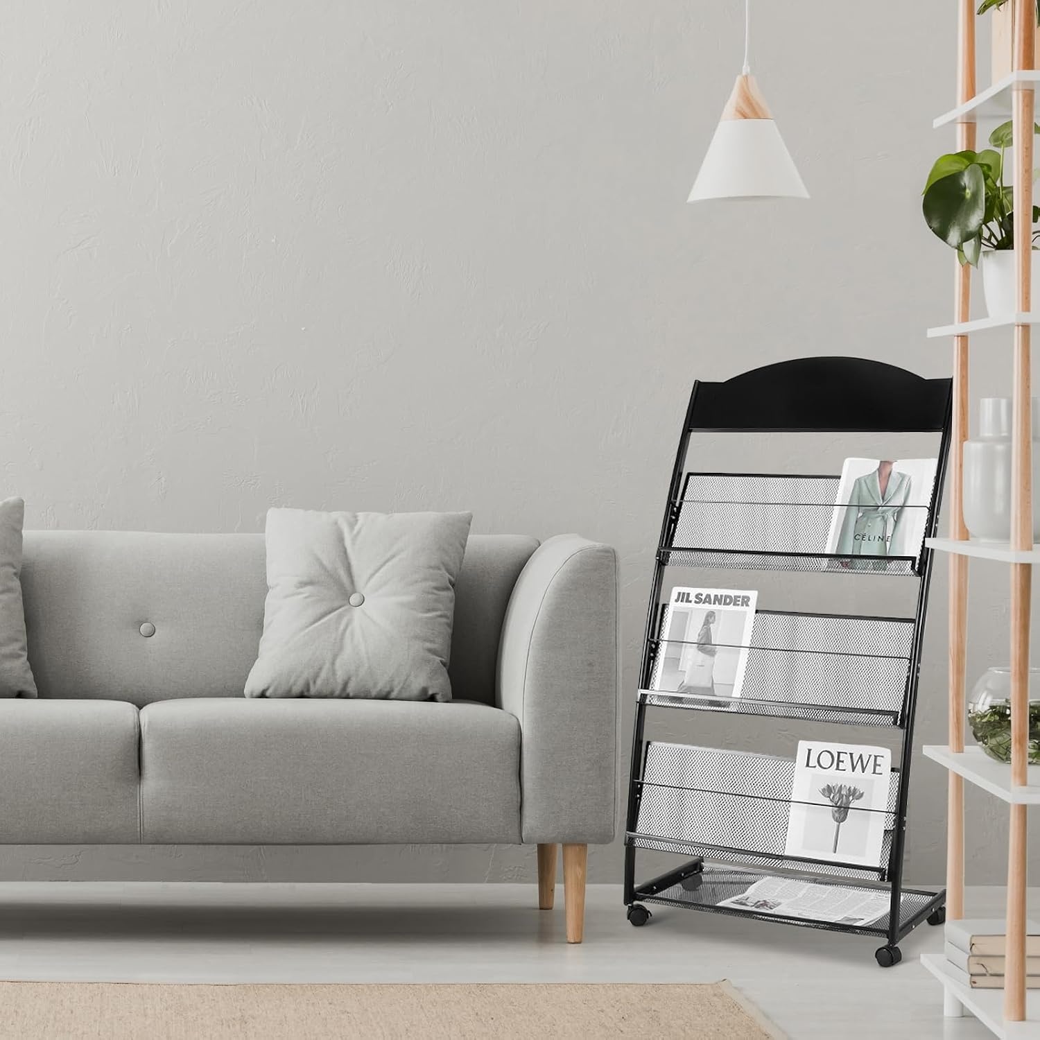 Schwarz zeitschriftenständer prospektständer bücherständer zeitungsständer,3 sheets A4 width Literaturständer flyerständer magazine rack zeitungsständermit Universalrädern (Biegen)