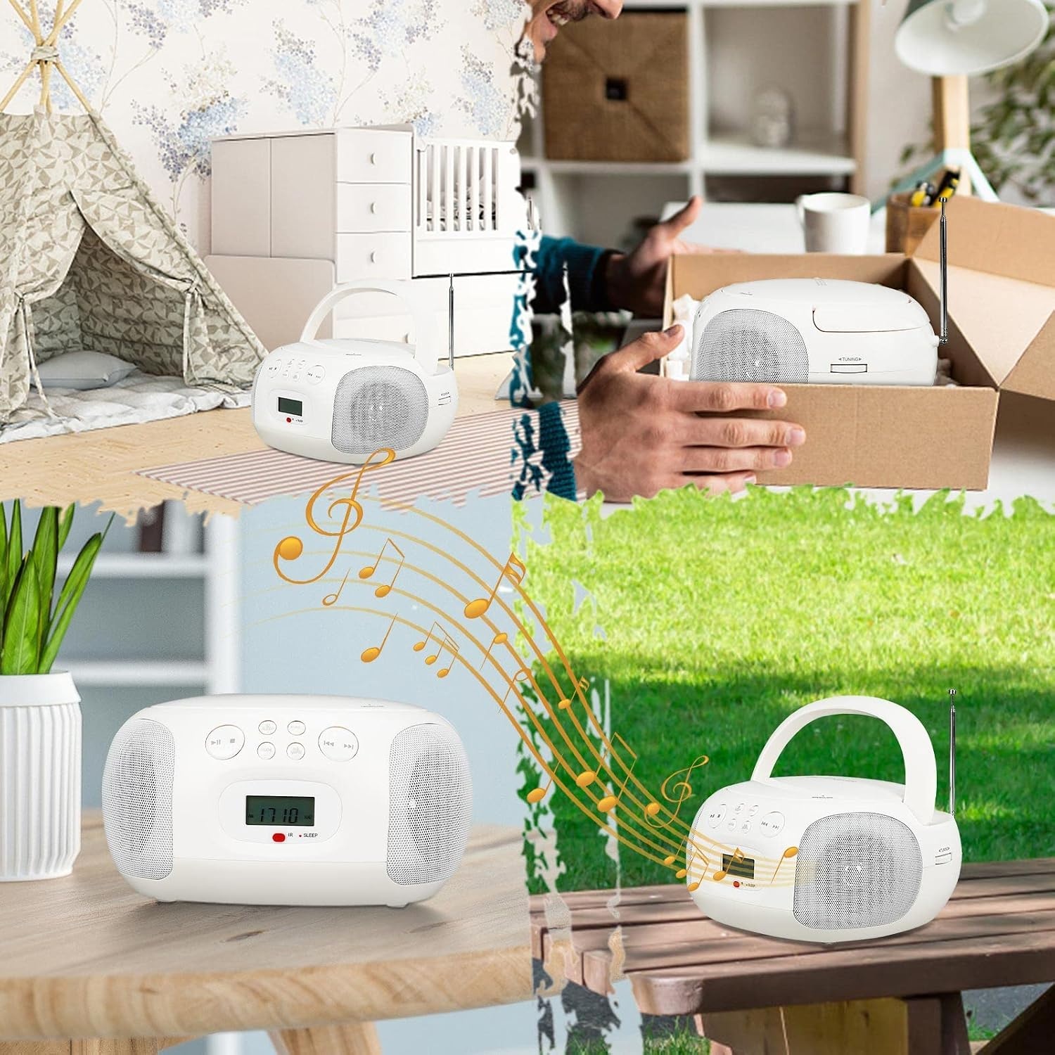 Retekess TR636 Draagbare CD-speler Boombox met Bluetooth, FM Radio en Afstandsbediening - Wit