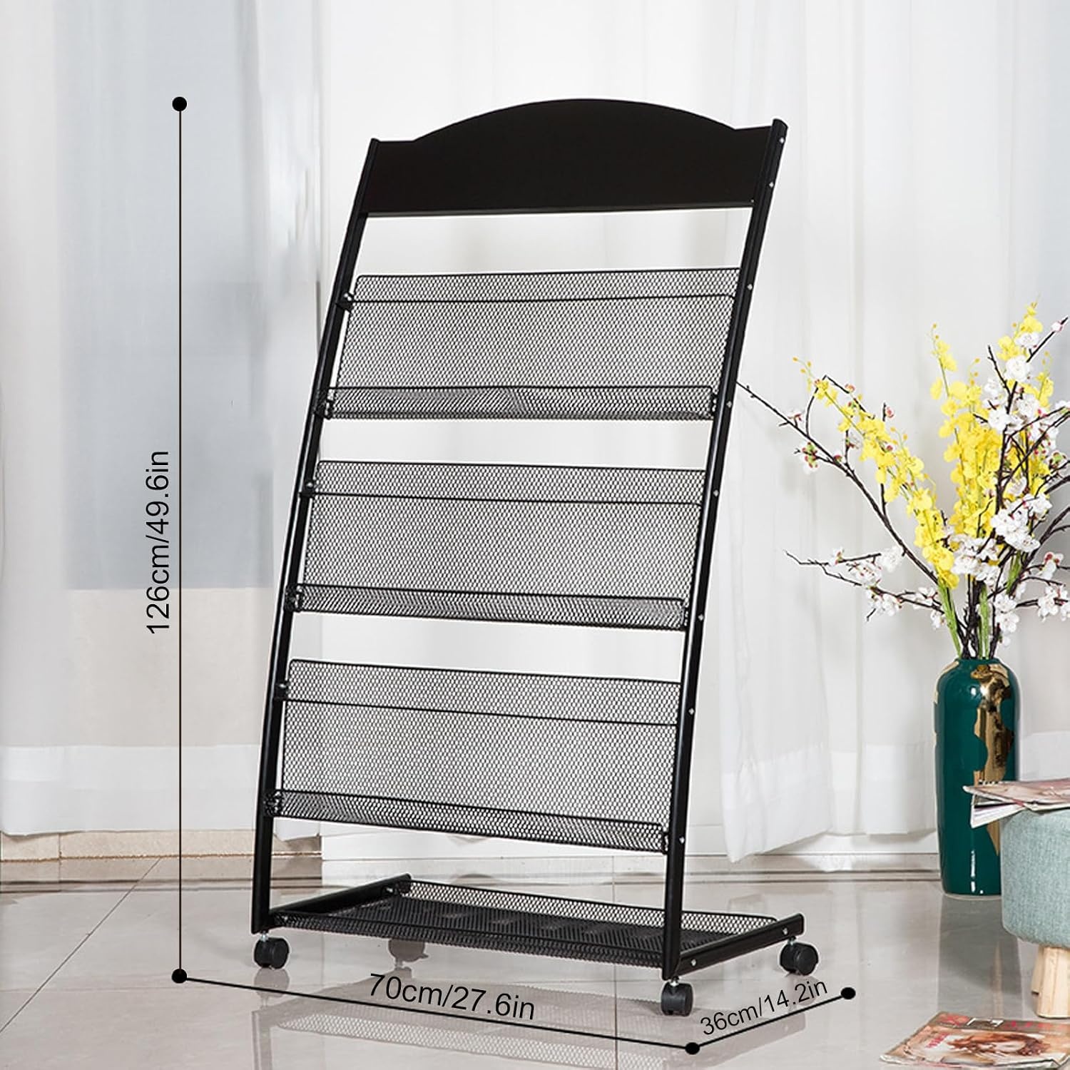 Schwarz zeitschriftenständer prospektständer bücherständer zeitungsständer,3 sheets A4 width Literaturständer flyerständer magazine rack zeitungsständermit Universalrädern (Biegen)