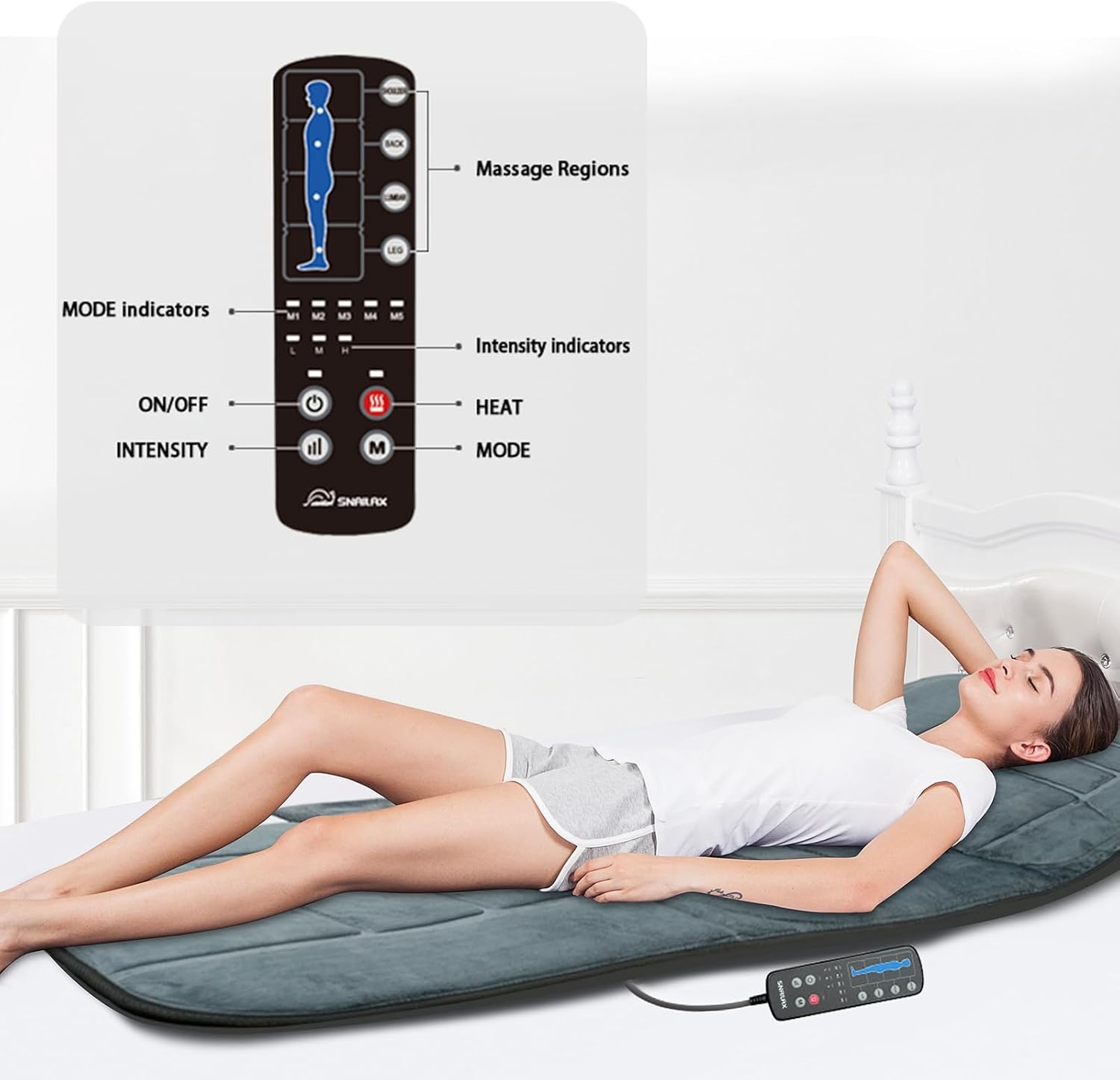 Snailax Full Body Massage Mat with Heat, Massage Pad with 5 Massage Modes & 3 Vibration Levels, Back Massagers for Back Pain Relief, Massage Mattress with Auto Shut Off, Gifts for Women, Men