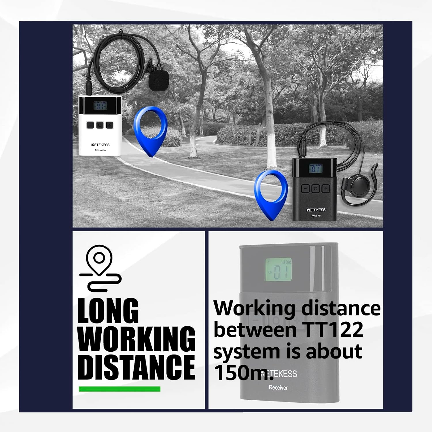 Retekess TT122 Tour Guide System, 2.4G Visitor Audio Guide System, Language Interpretations System, Church Translation System for Tourism, Factory, Conference, Museum