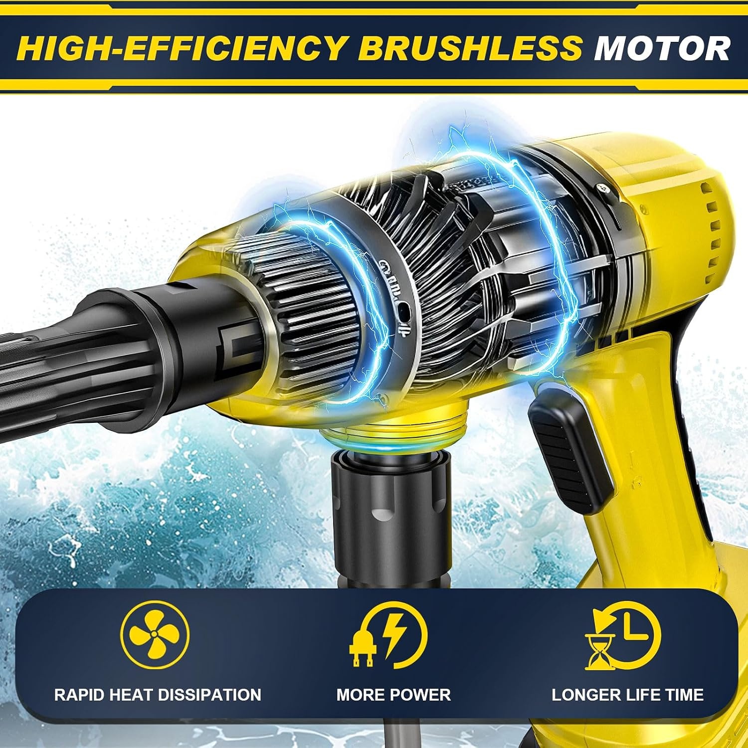 Accu-hogedrukreiniger, 60 bar, mobiele hogedruk-waterpistool met 2 accu's van 4000 mAh, multifunctionele 6-in-1-sproeier, 180° draaibare sproeier, slang van 5 m, filterboiler
