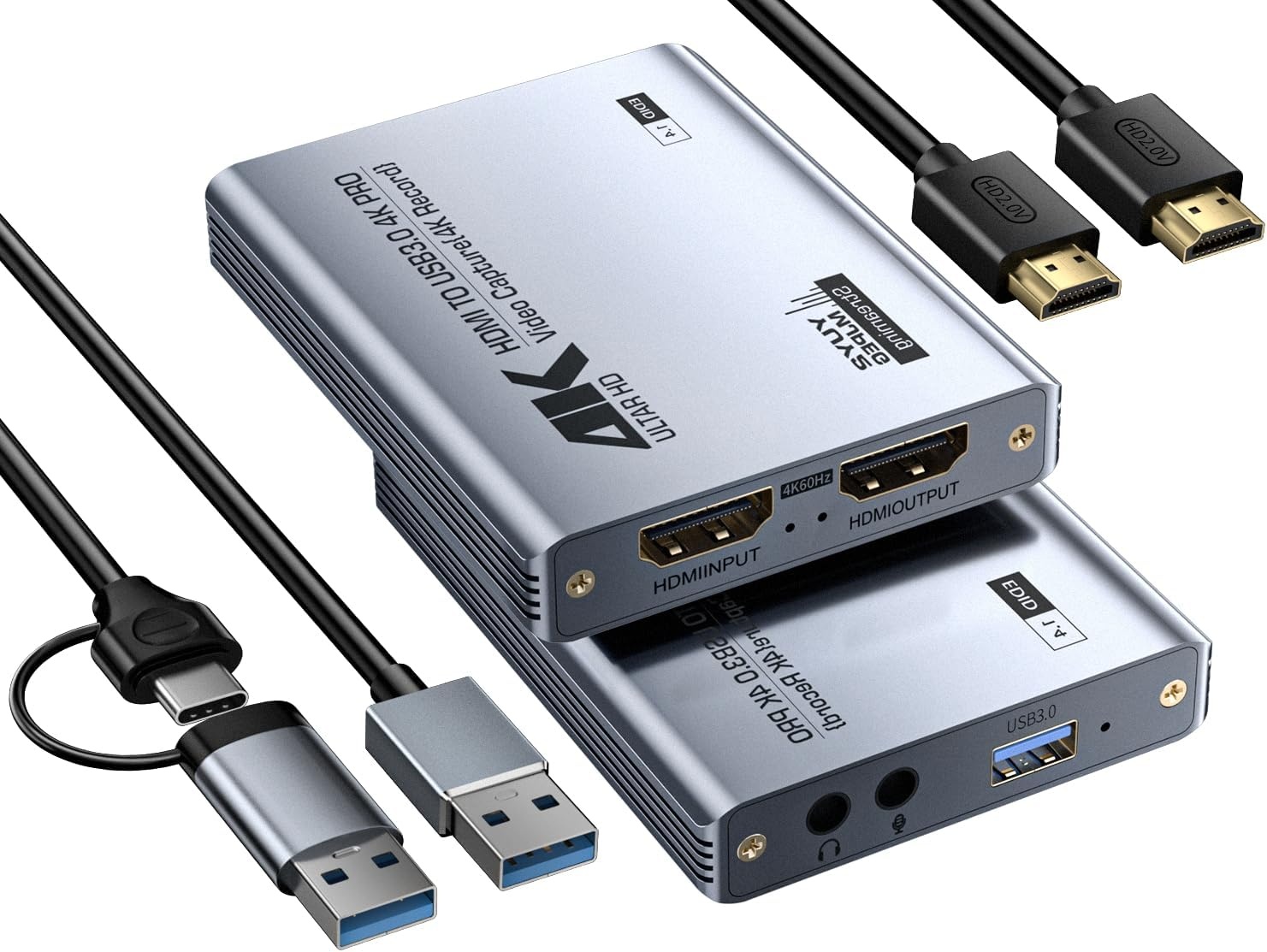 Video Capture Card, Audio Video Capture Card, USB 3.0 Capture Card 4K HDMI Loop-Out, 1080P 60FPS/2K 30FPS videospel-capture voor streaming, werkt voor PS5/Switch/camera/PC/OBS