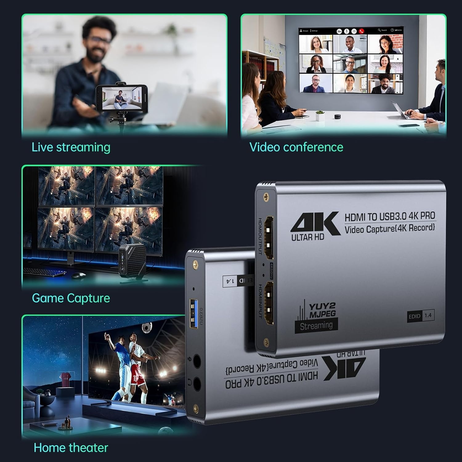 Video Capture Card, Audio Video Capture Card, USB 3.0 Capture Card 4K HDMI Loop-Out, 1080P 60FPS/2K 30FPS videospel-capture voor streaming, werkt voor PS5/Switch/camera/PC/OBS