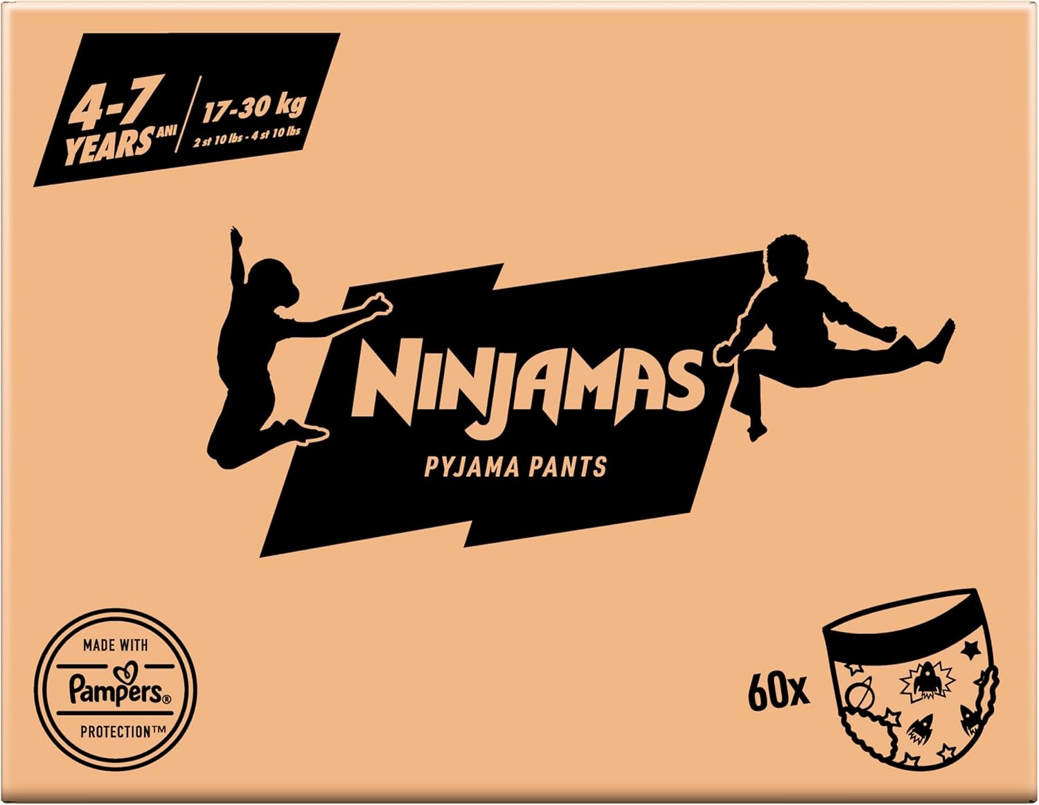 Ninjamas Pyjama Pants Jongen, 60 Pyjamabroekjes, 4-7 Jaar, 17-30kg, De Hele Nacht Lang Bescherming Tegen Lekken