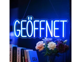 Neonbord, lichtreclame, led-lichtbord, hangbord, deurbord, USB-voeding, met dimbare schakelaar voor winkels, café, restaurant, hotel, decoratie aan de deur (geopend blauw)