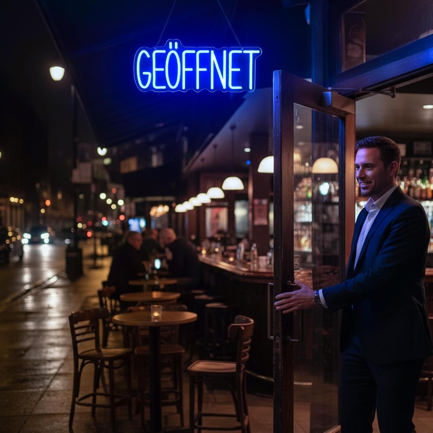 Neonbord, lichtreclame, led-lichtbord, hangbord, deurbord, USB-voeding, met dimbare schakelaar voor winkels, café, restaurant, hotel, decoratie aan de deur (geopend blauw)