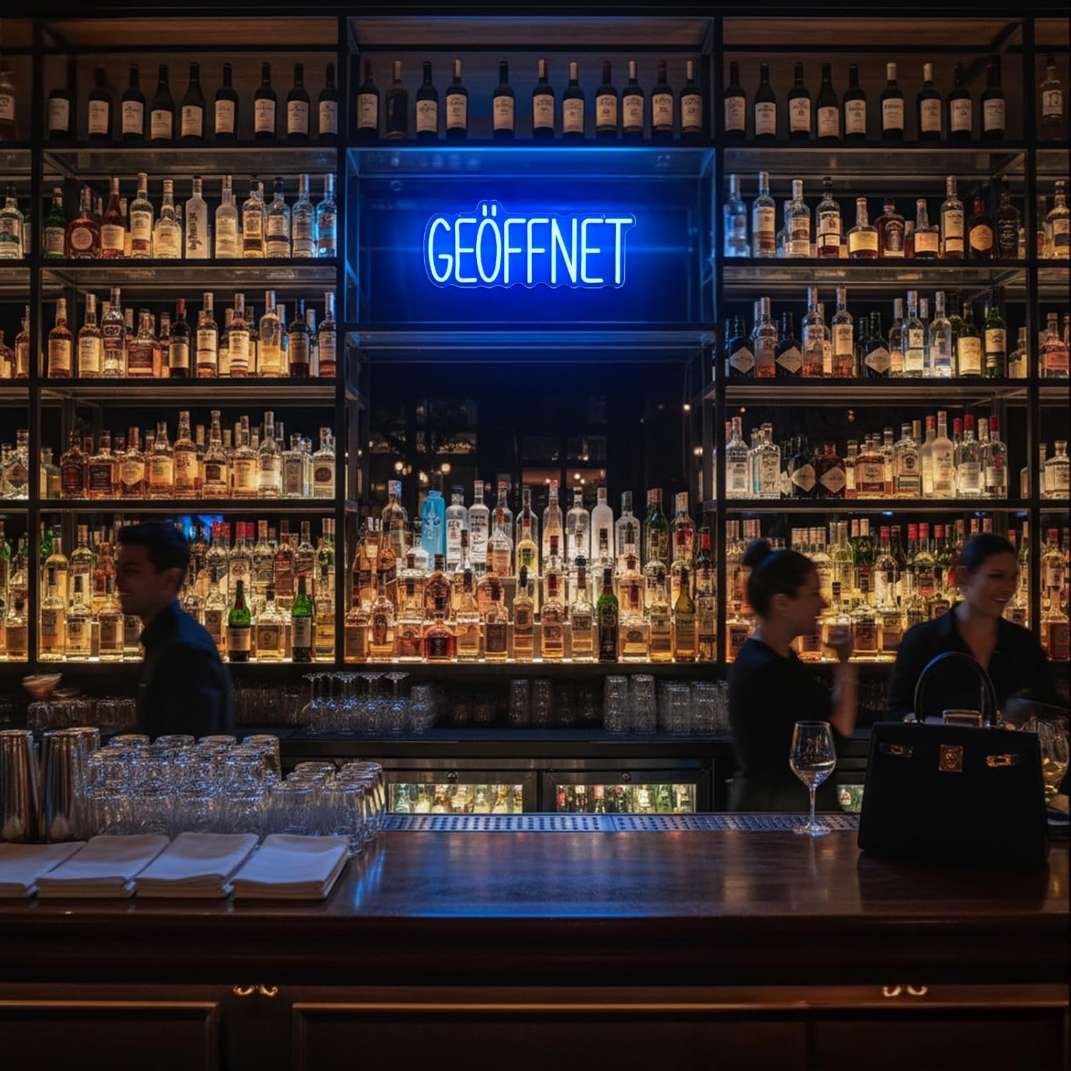 Neonbord, lichtreclame, led-lichtbord, hangbord, deurbord, USB-voeding, met dimbare schakelaar voor winkels, café, restaurant, hotel, decoratie aan de deur (geopend blauw)