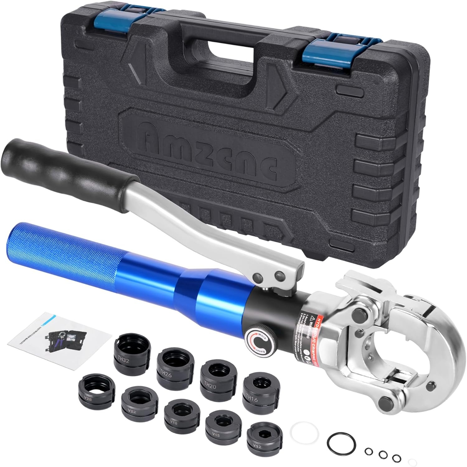 AMZCNC Hydraulische Krimptang Ø12-28mm Koper Pijp Crimper Loodgieters Krimpgereedschap voor Koper Pijp Pers met 5st Koper 12,15,18,22,28mm en 4st PEX-AL-PEX 16,20,26,32mm