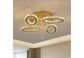 LED Plafondlamp Goud 52cm | 4 Kristallen Ovalen | Dimbare Kleur