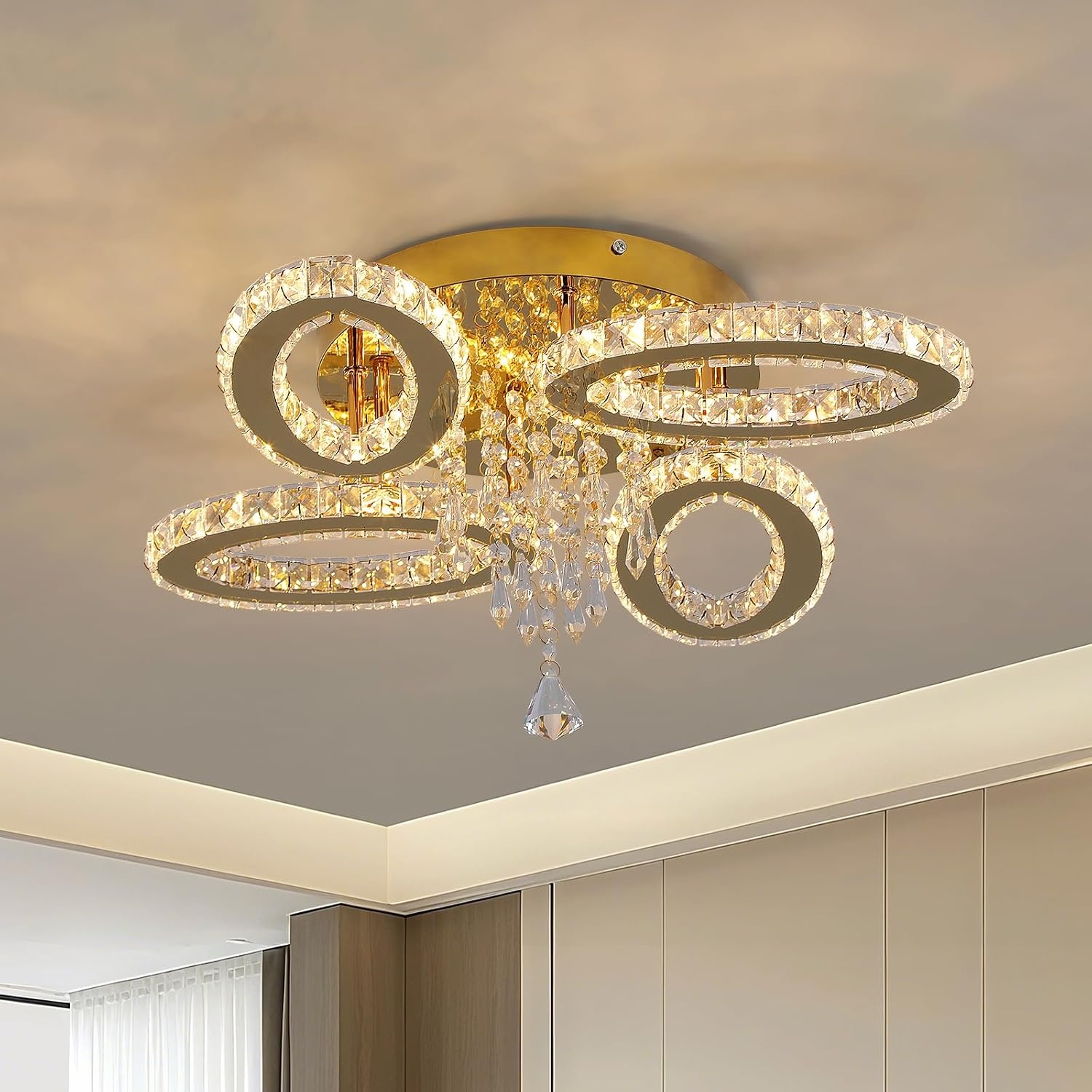 Dimbare Gouden Kristallen Plafondlamp 52 cm (K9 Kristal) - 58% Korting