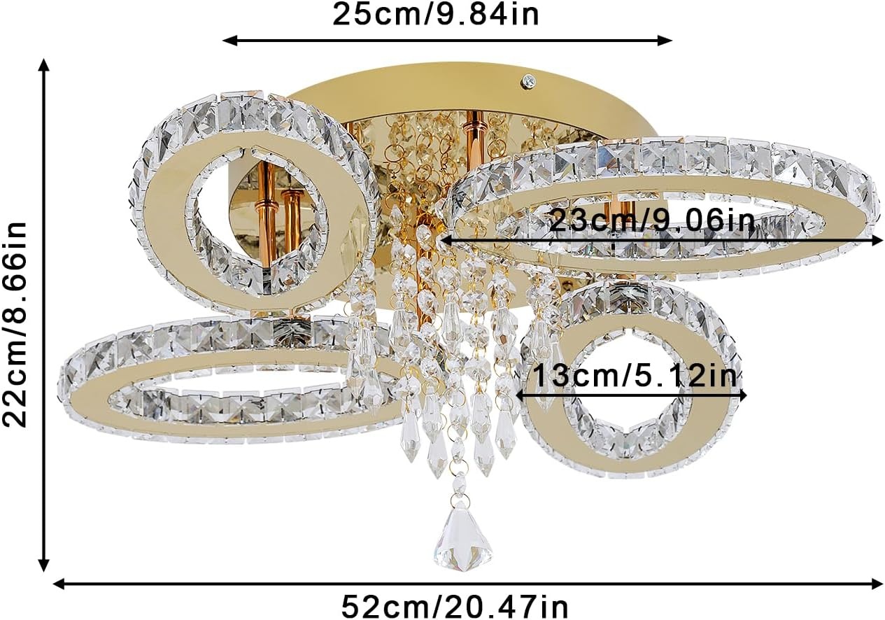 Dimbare Gouden Kristallen Plafondlamp 52 cm (K9 Kristal) - 58% Korting