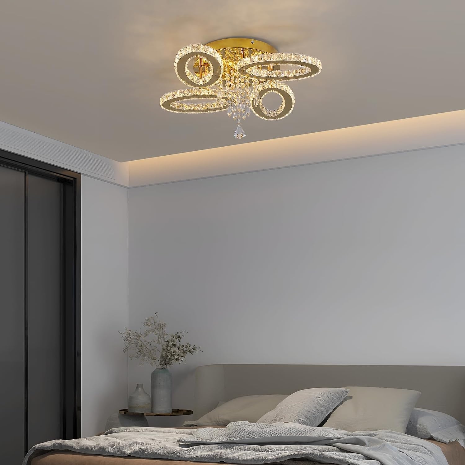 Dimbare Gouden Kristallen Plafondlamp 52 cm (K9 Kristal) - 58% Korting