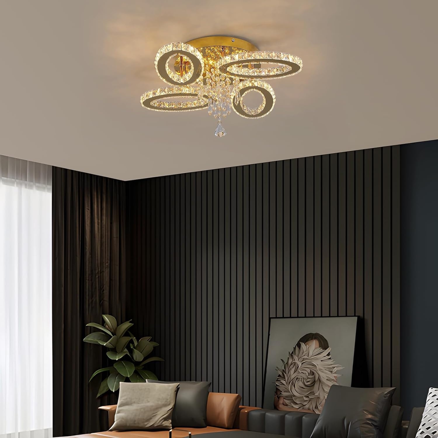 Dimbare Gouden Kristallen Plafondlamp 52 cm (K9 Kristal) - 58% Korting