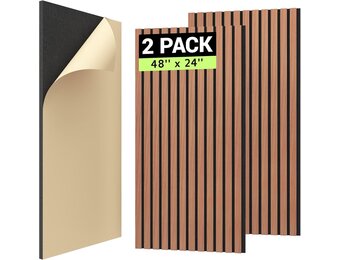 TONOR 2 Stks Houten Geluiddichte Panelen, 120 x 60 cm, 3D Decoratief Akoestisch Paneel, Geluidsisolator, Lamellenpanelen aan de Wand voor Woonkamer, Studio, Opnameruimte, Rozenhout Oranje