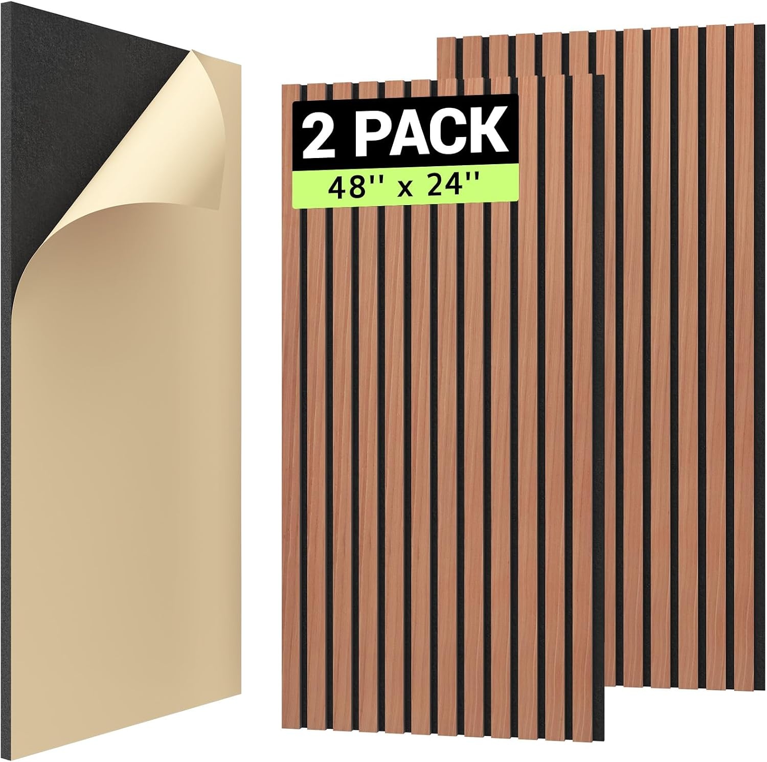 TONOR 2 Stks Houten Geluiddichte Panelen, 120 x 60 cm, 3D Decoratief Akoestisch Paneel, Geluidsisolator, Lamellenpanelen aan de Wand voor Woonkamer, Studio, Opnameruimte, Rozenhout Oranje