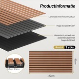 TONOR 2 Stks Houten Geluiddichte Panelen, 120 x 60 cm, 3D Decoratief Akoestisch Paneel, Geluidsisolator, Lamellenpanelen aan de Wand voor Woonkamer, Studio, Opnameruimte, Rozenhout Oranje
